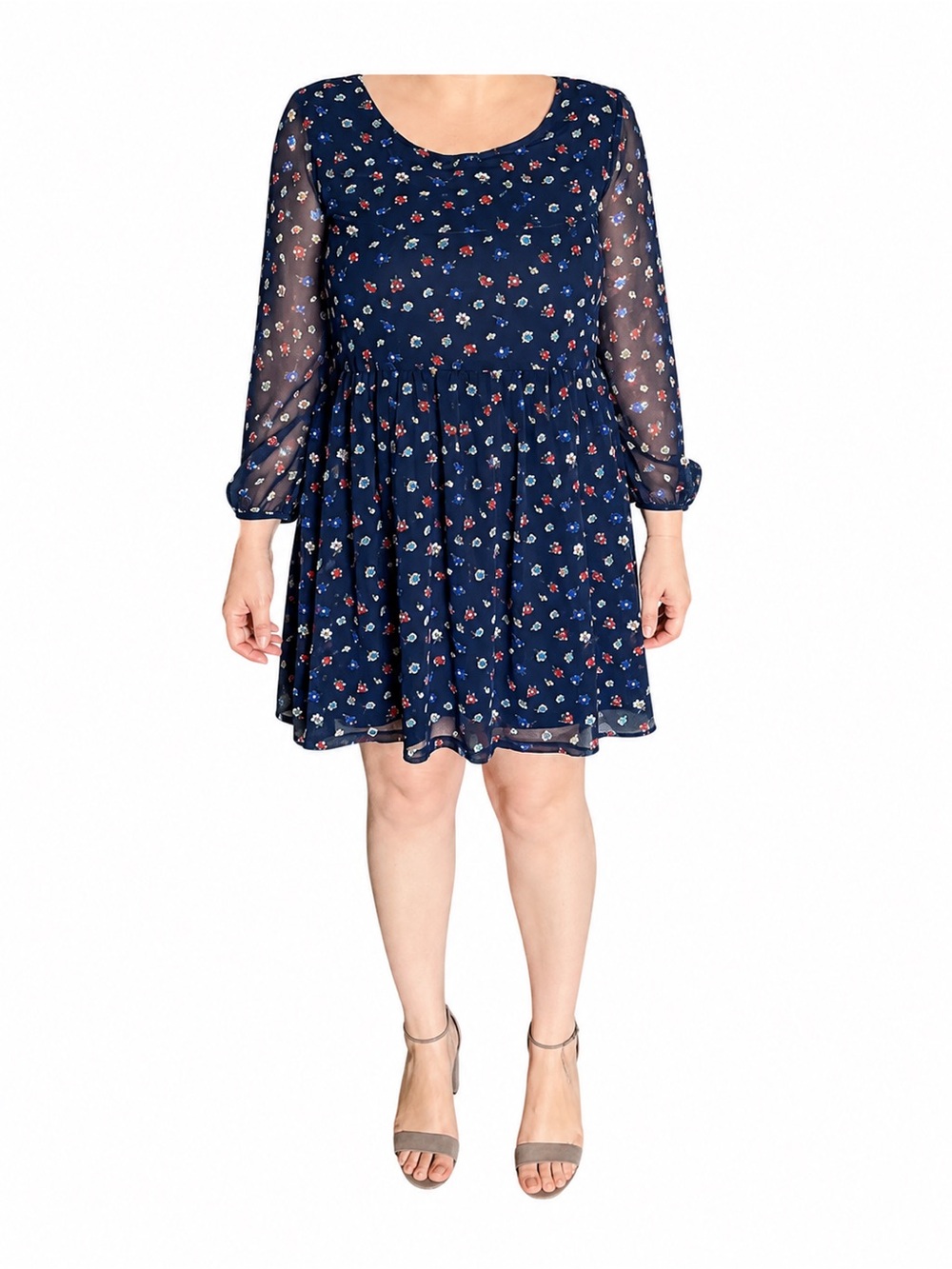 Navy Floral Long-Sleeve Mini Dress